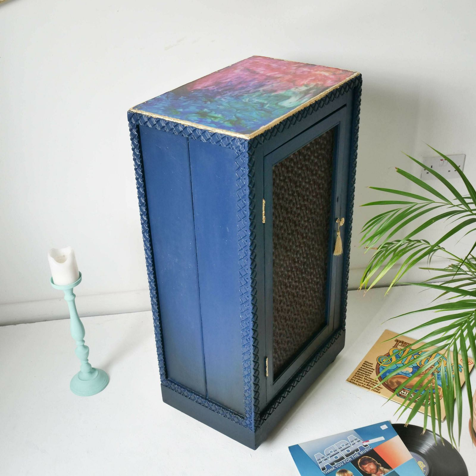 photo for sale Display Cabinet   Blue Cocktail Bar   Teal Shelves   Gold Leaf Hand Painted   Bespoke   Resin   Colourful Abstract Bar  Unique Furniture