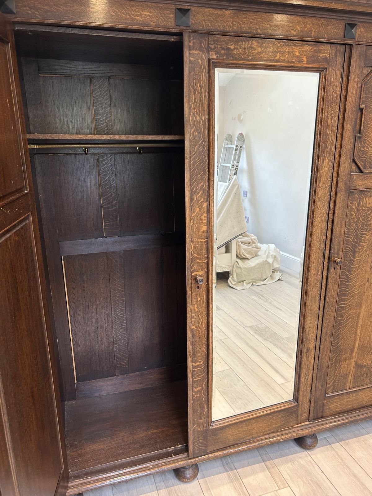Antique Jacobean Style Robeson's Triple Oak Wardrobe photo furniture