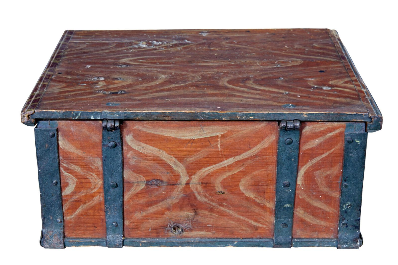 Scandinavian Hand Painted 19th Century Pine Strong Box photo 935.0