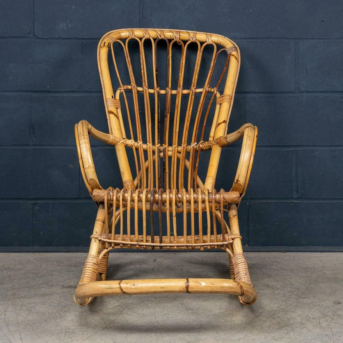 20th Century Italian Bamboo & Rattan Rocking Chair C.1960 photo 914.0
