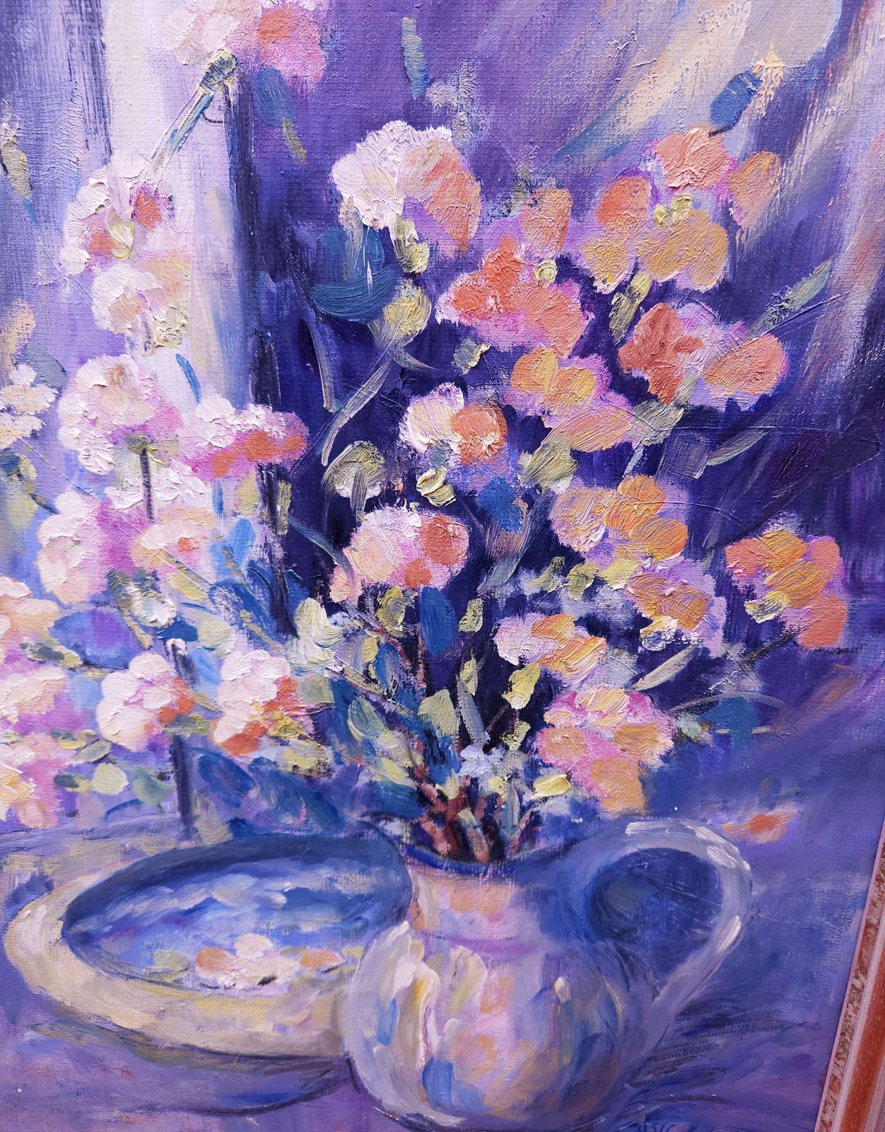 Mid Century Framed Oil On Board Of Floral Bouquet Entitled 'The Gift photo 145.0