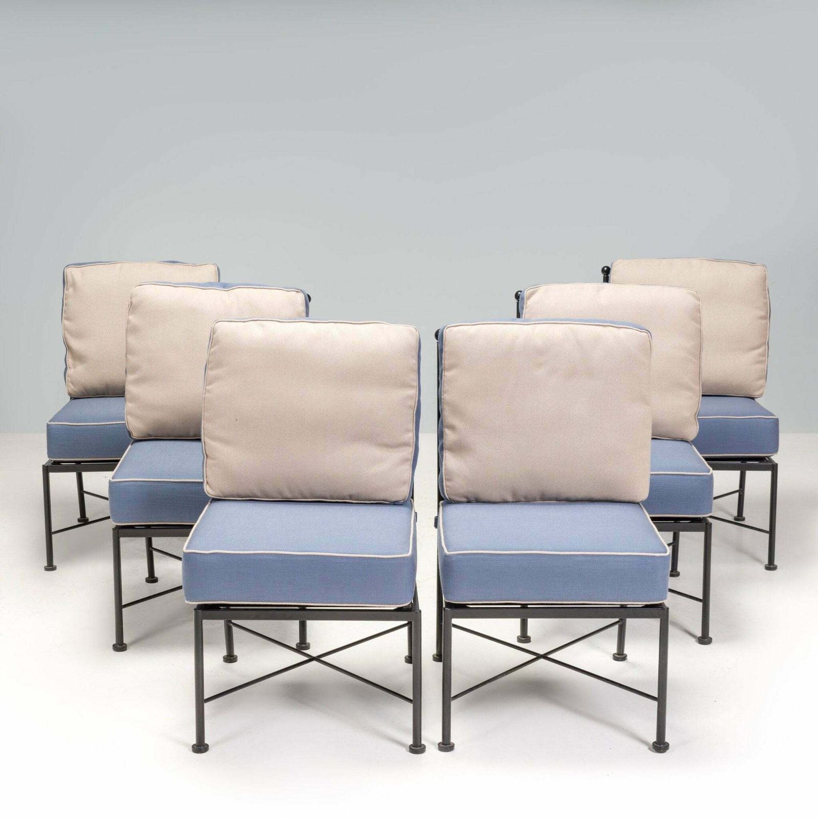 Wrought Iron Outdoor Light Blue And Cream Dining Chair photo furniture