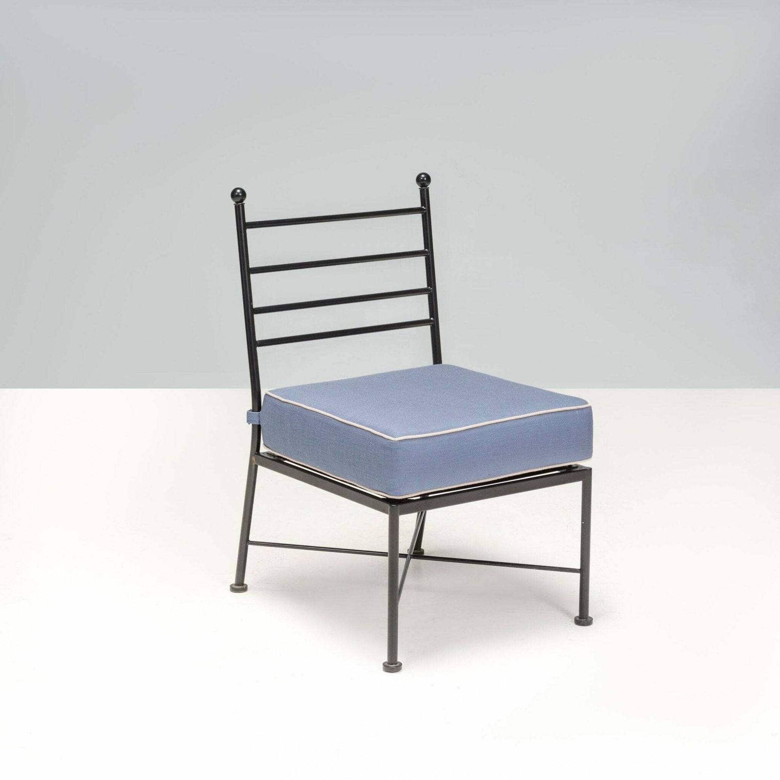 Wrought Iron Outdoor Light Blue And Cream Dining Chair photo 450.0