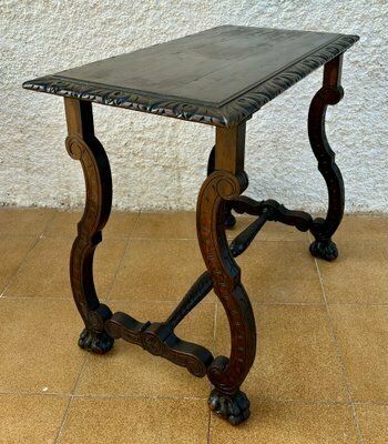 1354.0 Early 19th Century Baroque Spanish Side Table With Lyre Legs And Marquetry Top, 1890s photo