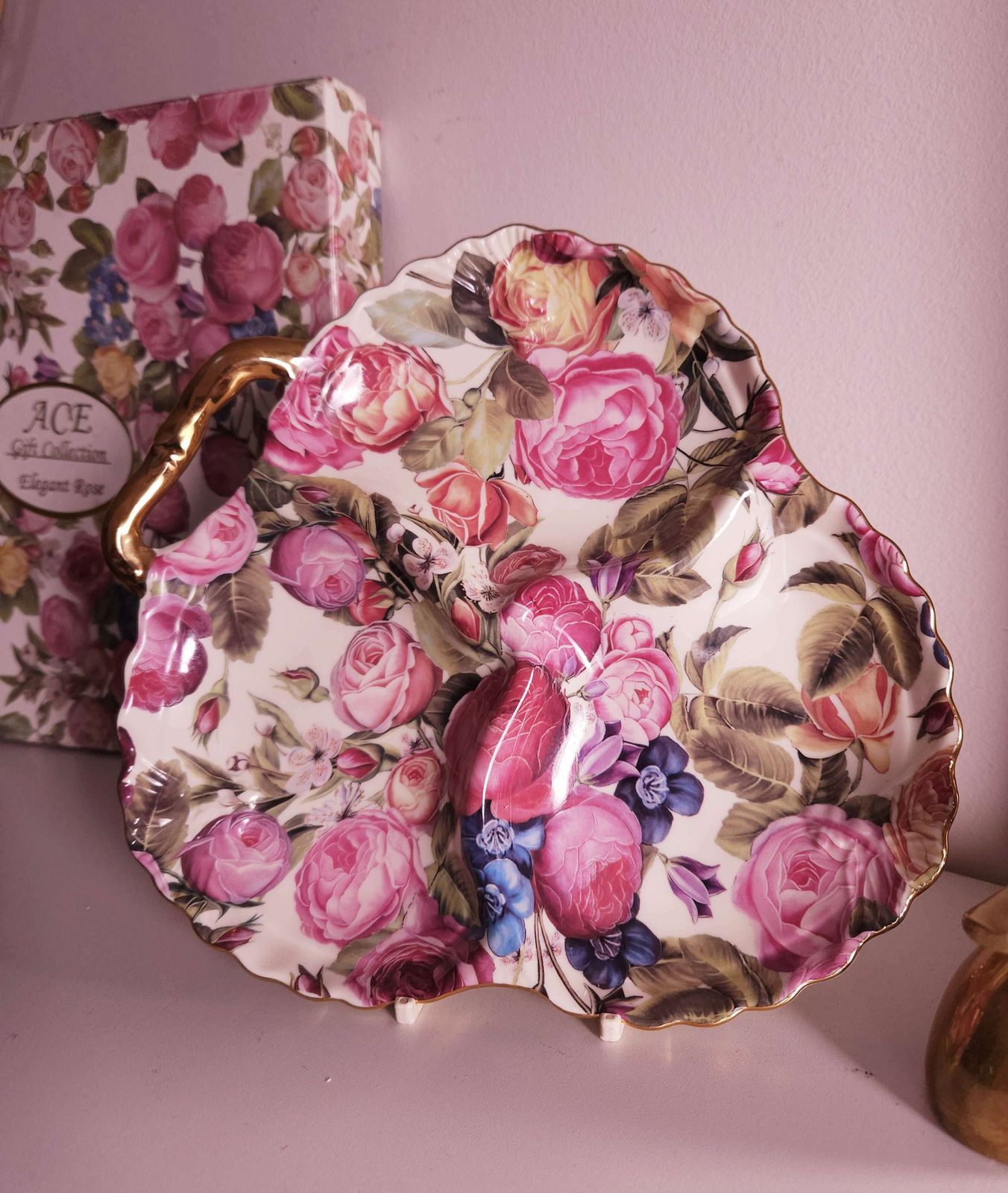 Boxed & Unused, Canadian Royal Elfreda Triple Serving Dish In 'Elegant Rose'