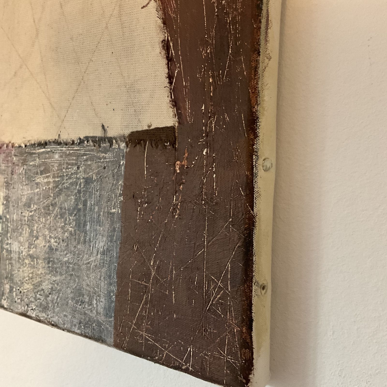 Assemblage. Painting In Acrylic And Collage On Vintage Canvas. photo 445.0