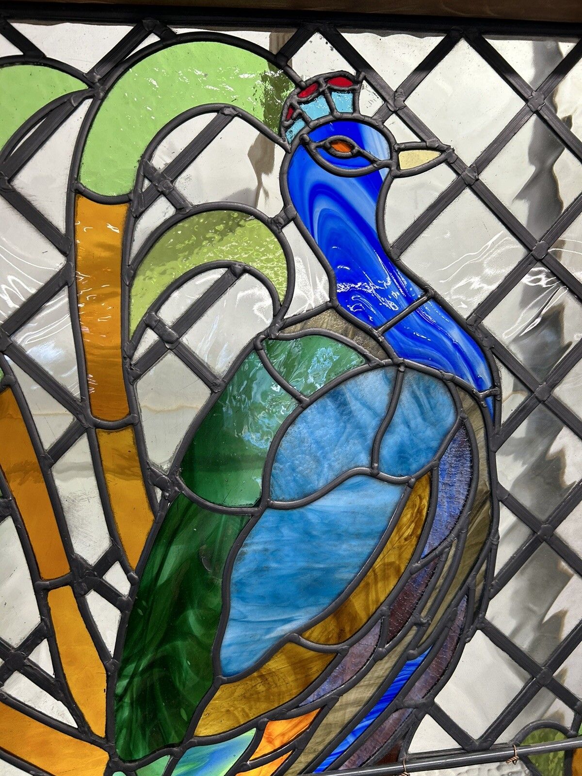 photo vintage X Large Stained Glass Window Panel Reclaimed Period Antique Lead Old Art Deco