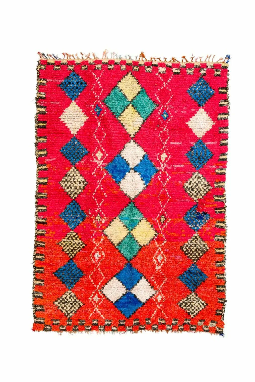 Red Boucherouite Berber Carpet   215 X 150 Cm