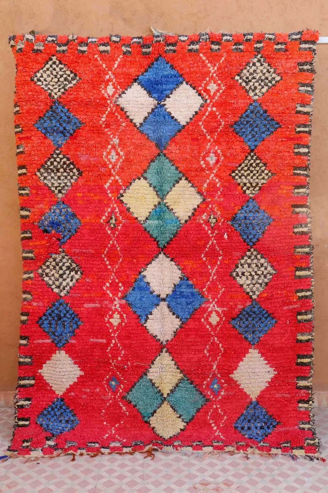 Red Boucherouite Berber Carpet   215 X 150 Cm photo furniture