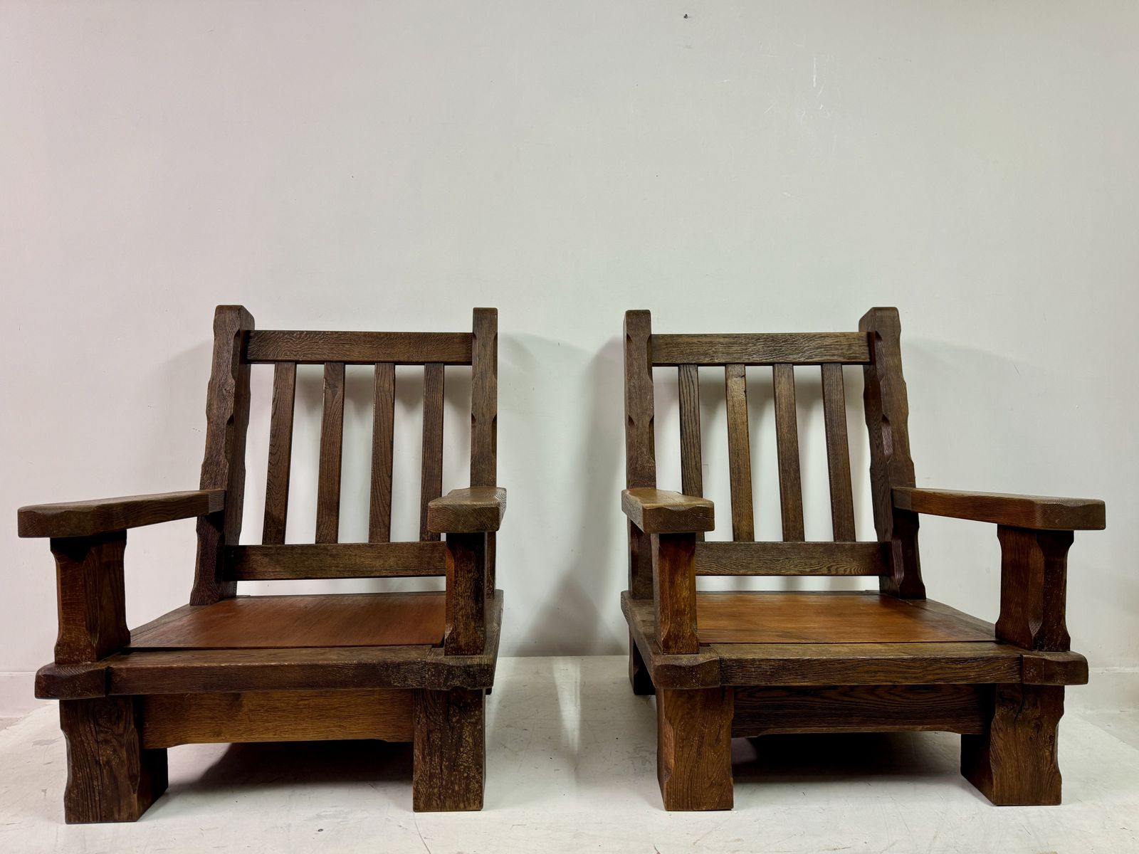 Pair Of 1960s Heavy Oak Brutalist Armchairs photo 2395.0