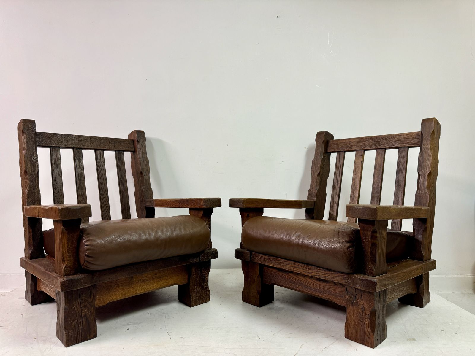 Pair Of 1960s Heavy Oak Brutalist Armchairs photo vinterior