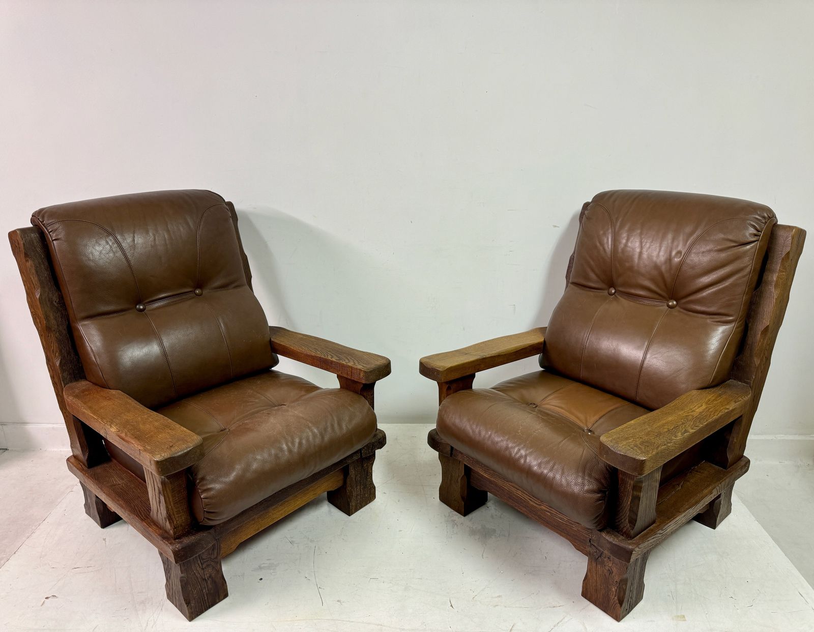 Pair Of 1960s Heavy Oak Brutalist Armchairs photo buy