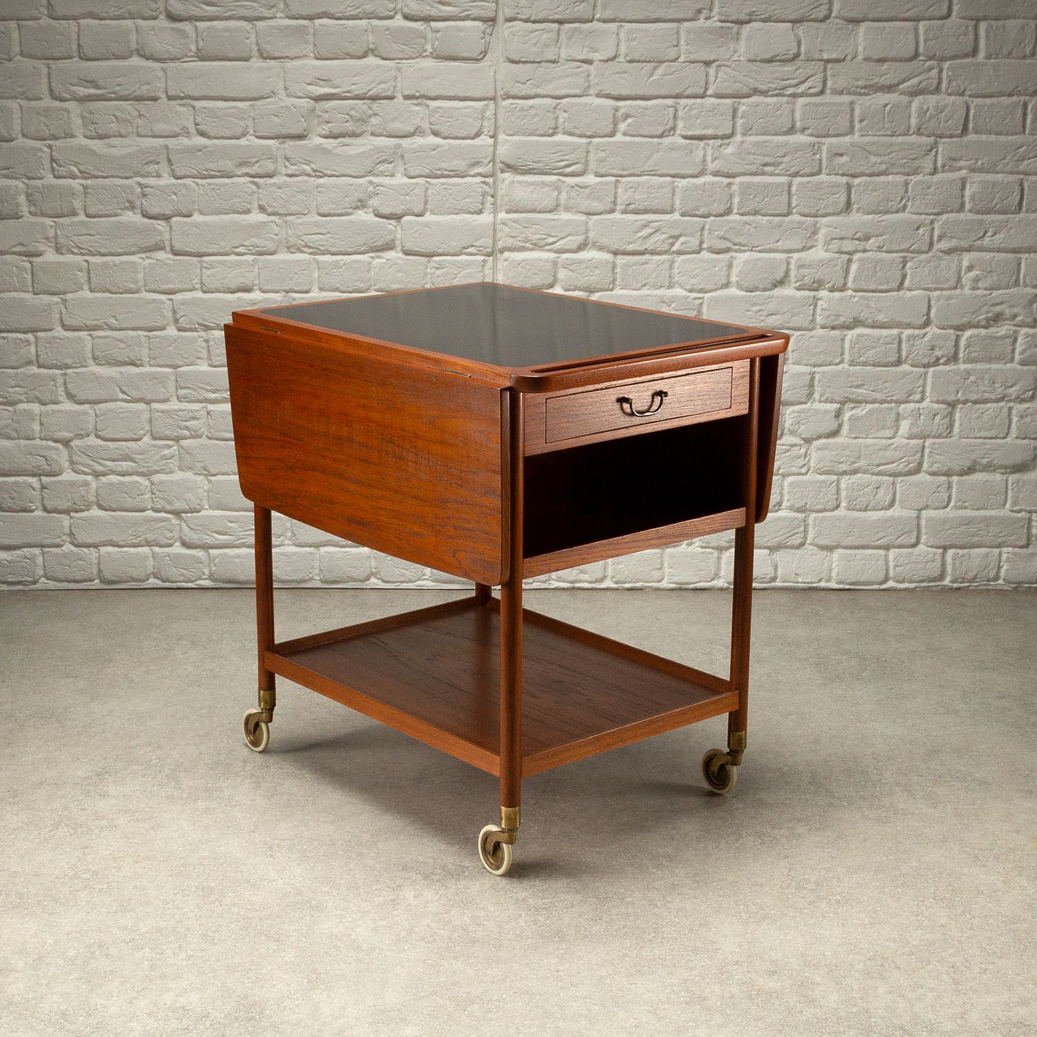 Solid Teak And Formica Serving Trolley By Ludvig Pontoppidan, Denmark, 1950s