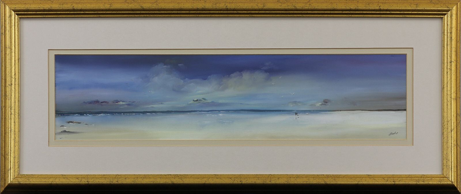 Oil On Board Behind Glass By Lillias Blackie. Beach Scene. photo Art