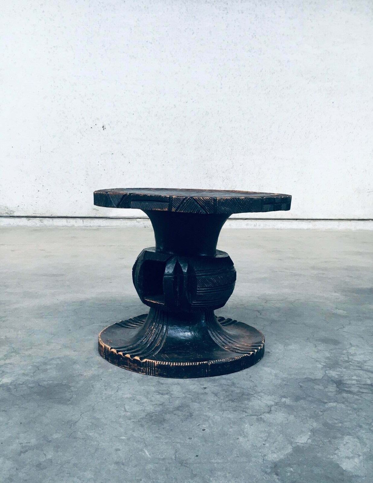 Handcrafted Carved Stained Wood Low Stool, Africa 1950's photo 600.0