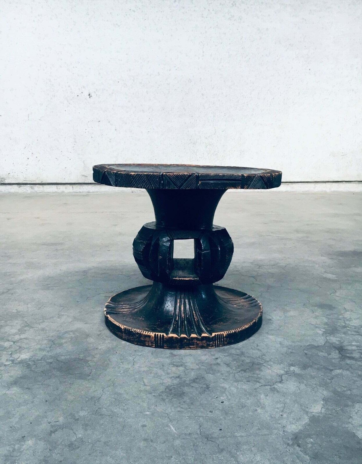 photo for sale Handcrafted Carved Stained Wood Low Stool, Africa 1950's