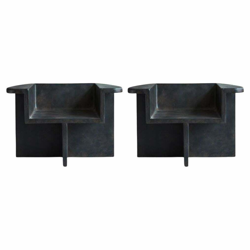 Brutalist Style Armchairs, Contemporary, Coffee Colour, Fiber Concrete.
