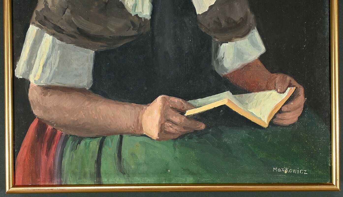 photo for sale Oil On Canvas “Polish Woman Reading” By A. Markowicz – Early 20th Century