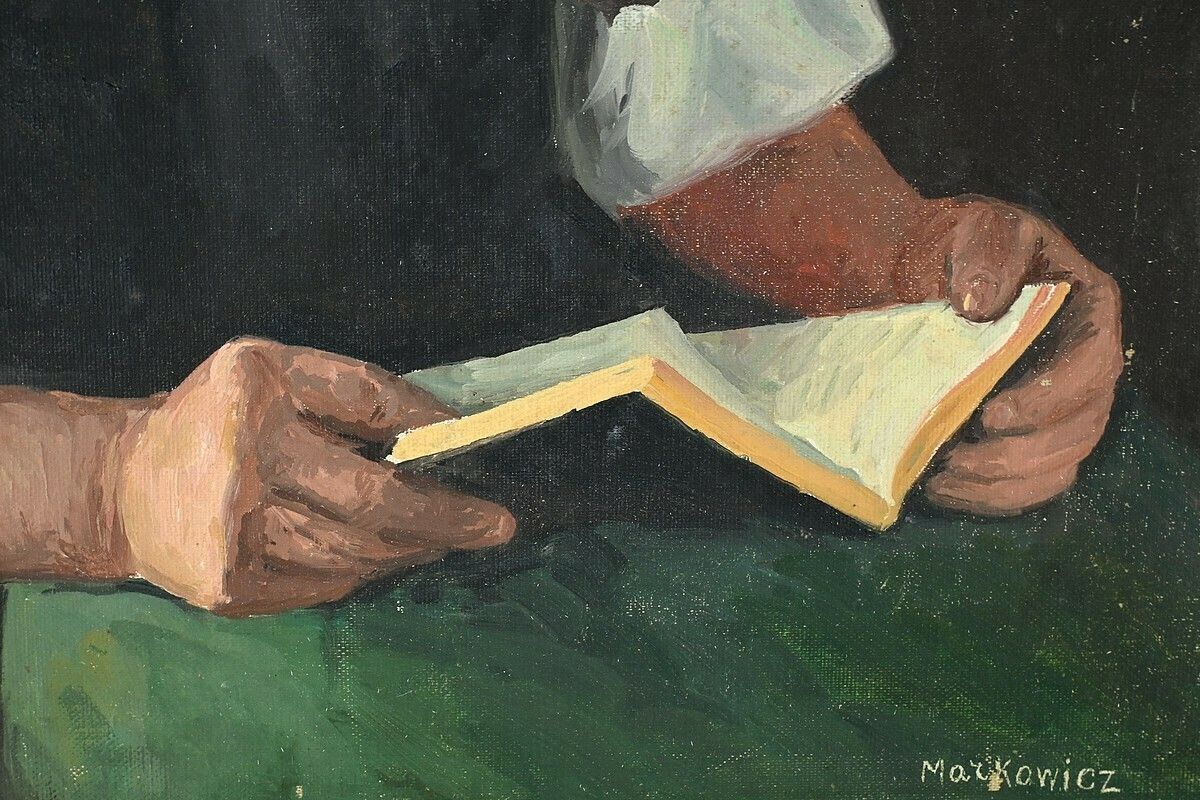860.0 Oil On Canvas “Polish Woman Reading” By A. Markowicz – Early 20th Century photo