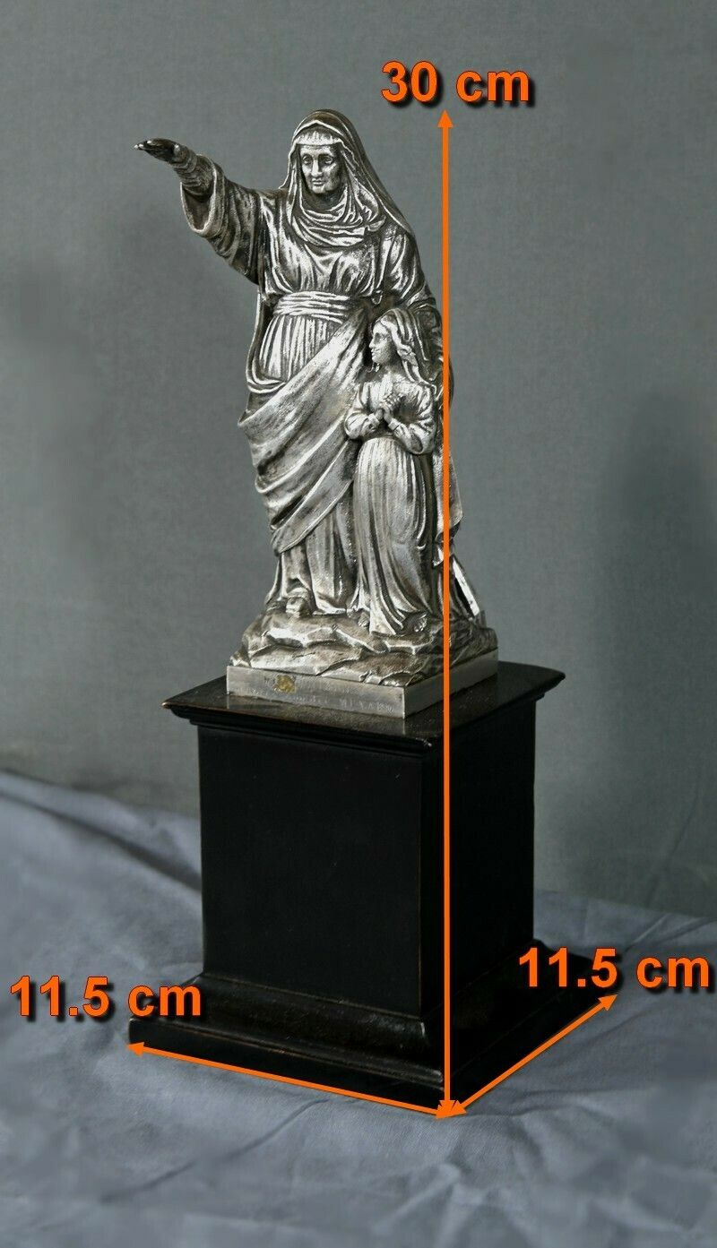 Art “Saint Anne And The Virgin” Statuette In Silver Plated Metal, By Guillonneau – Late 19th Century photo