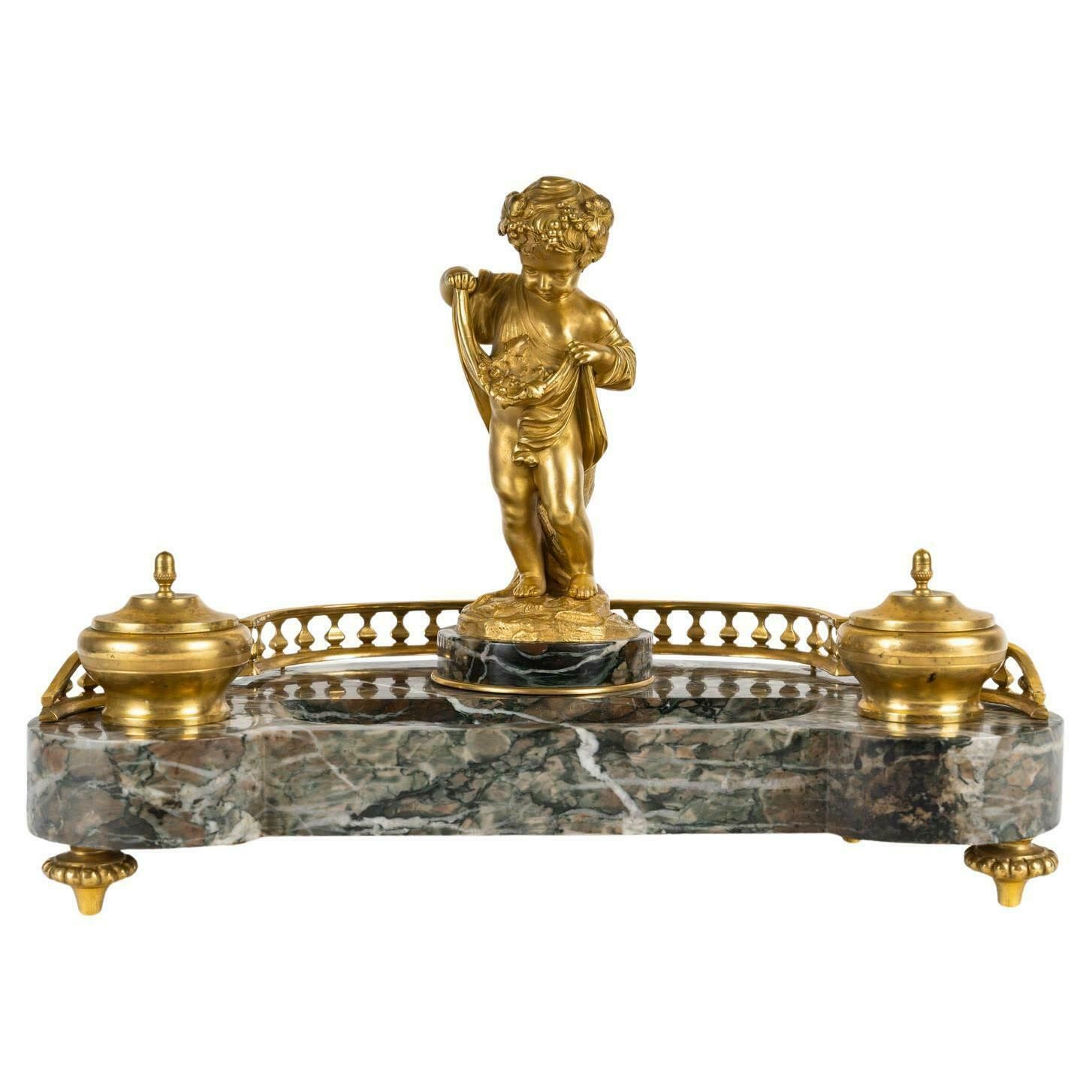 An Ormolu And Marble Inkwell, 19th Century, Napoleon III Period.