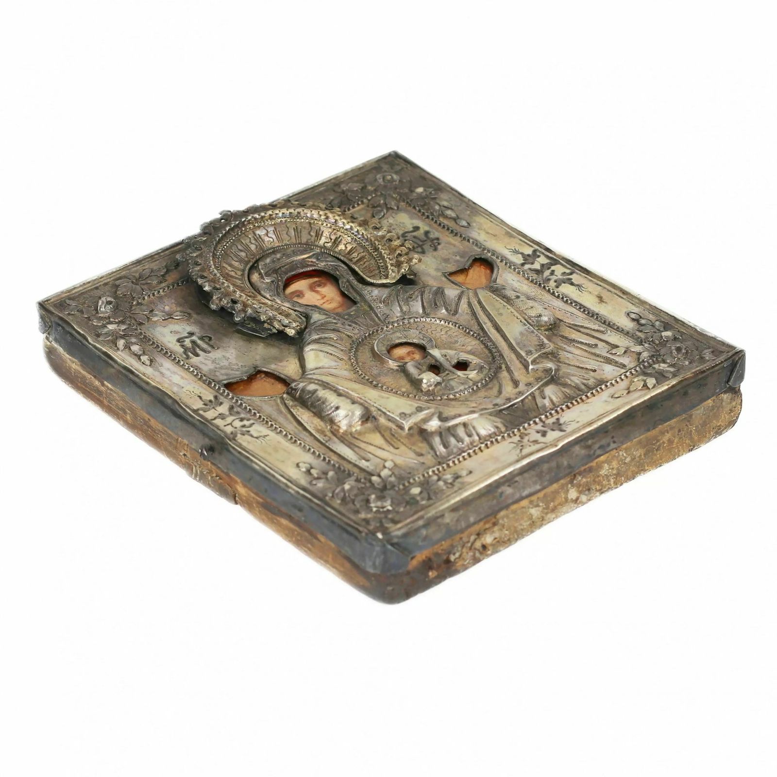 Novgorod Icon Of The Mother Of God The Sign In A Silver Frame. Russia. 19th Century photo furniture