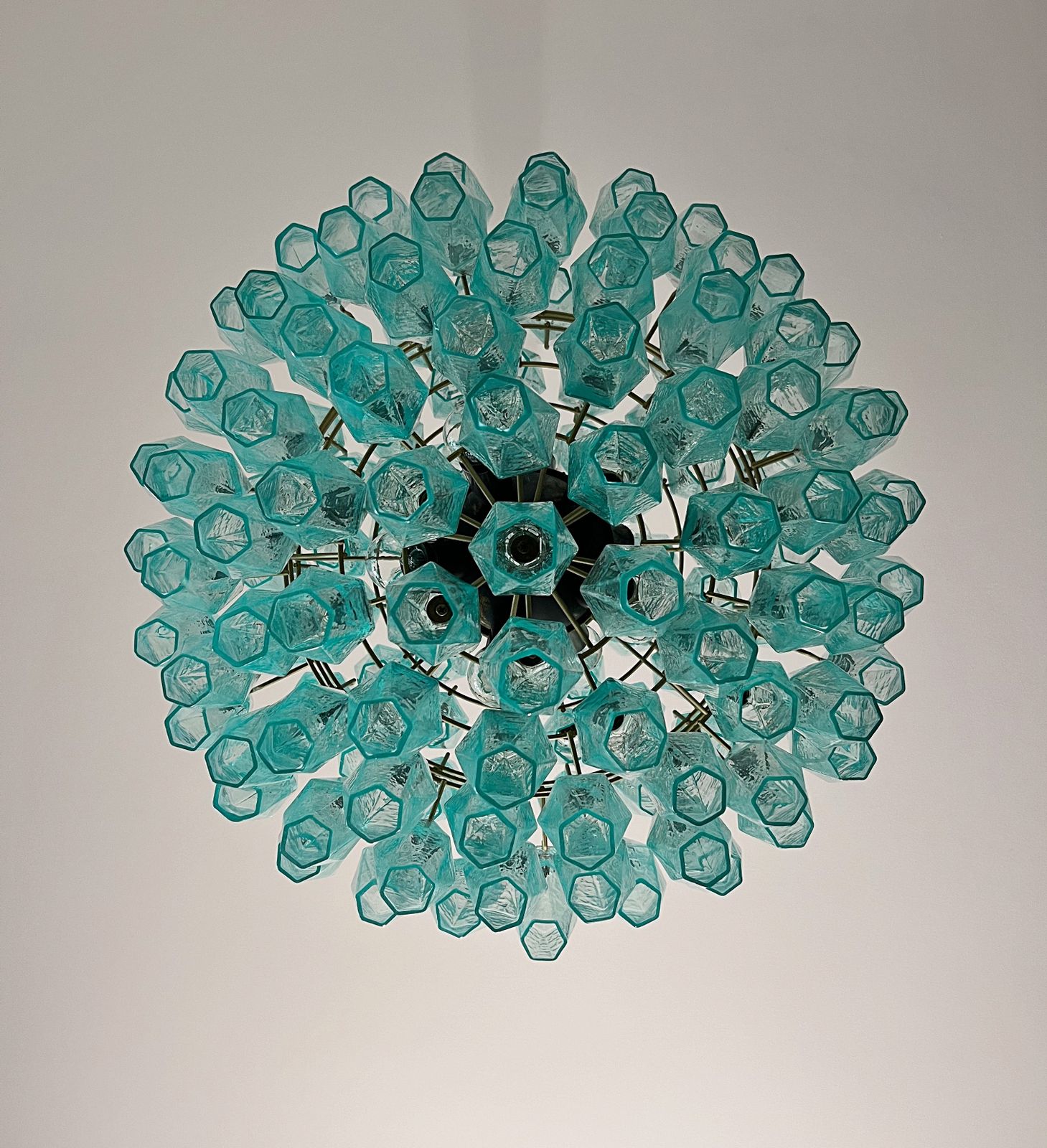 Amazing Spherical Murano Poliedri Chandelier   140 Turquoise Poliedri photo vinterior