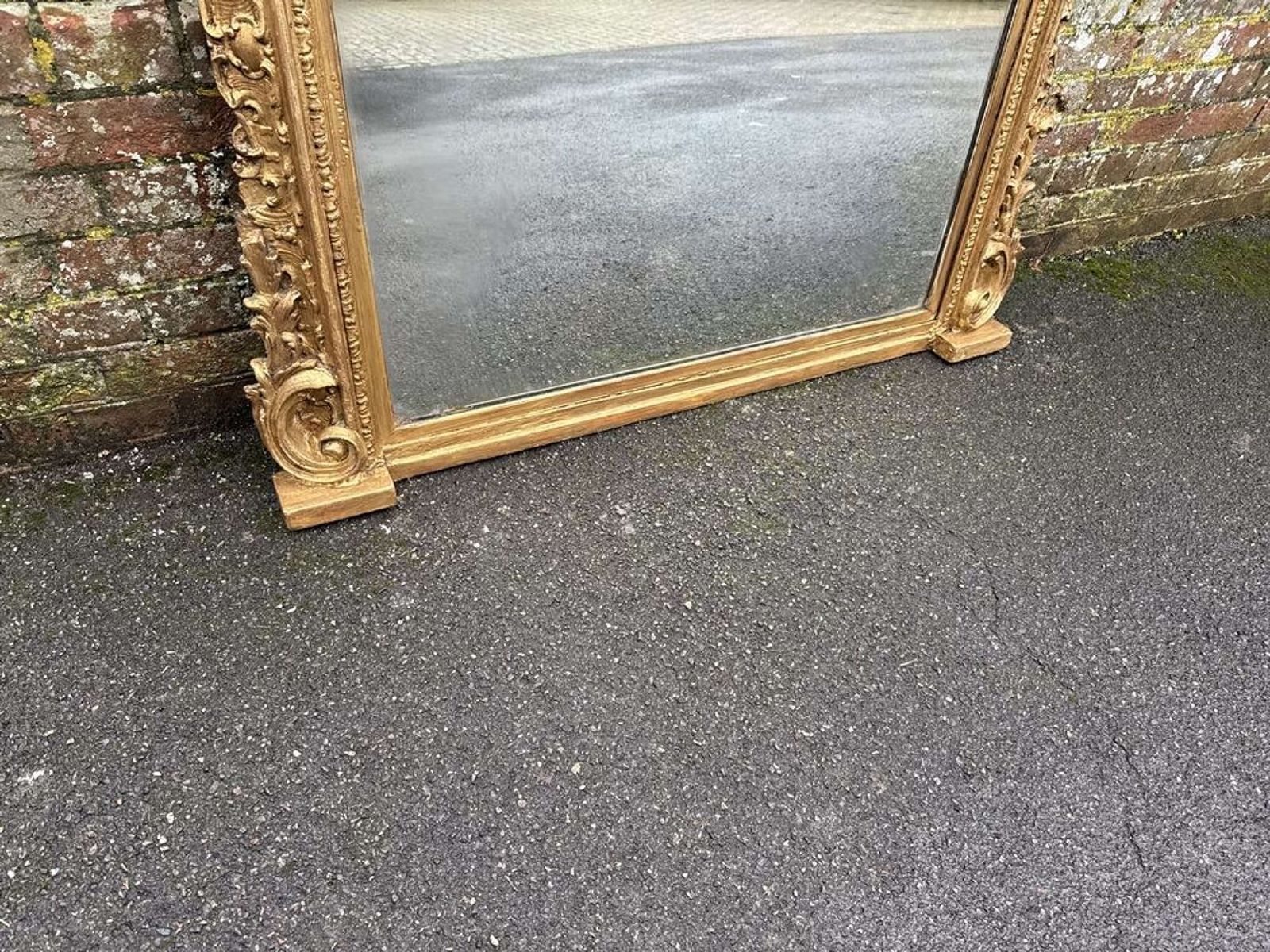 A Stunning Antique English 19th C Arched Top Gilt Overmantle Mirror photo vinterior