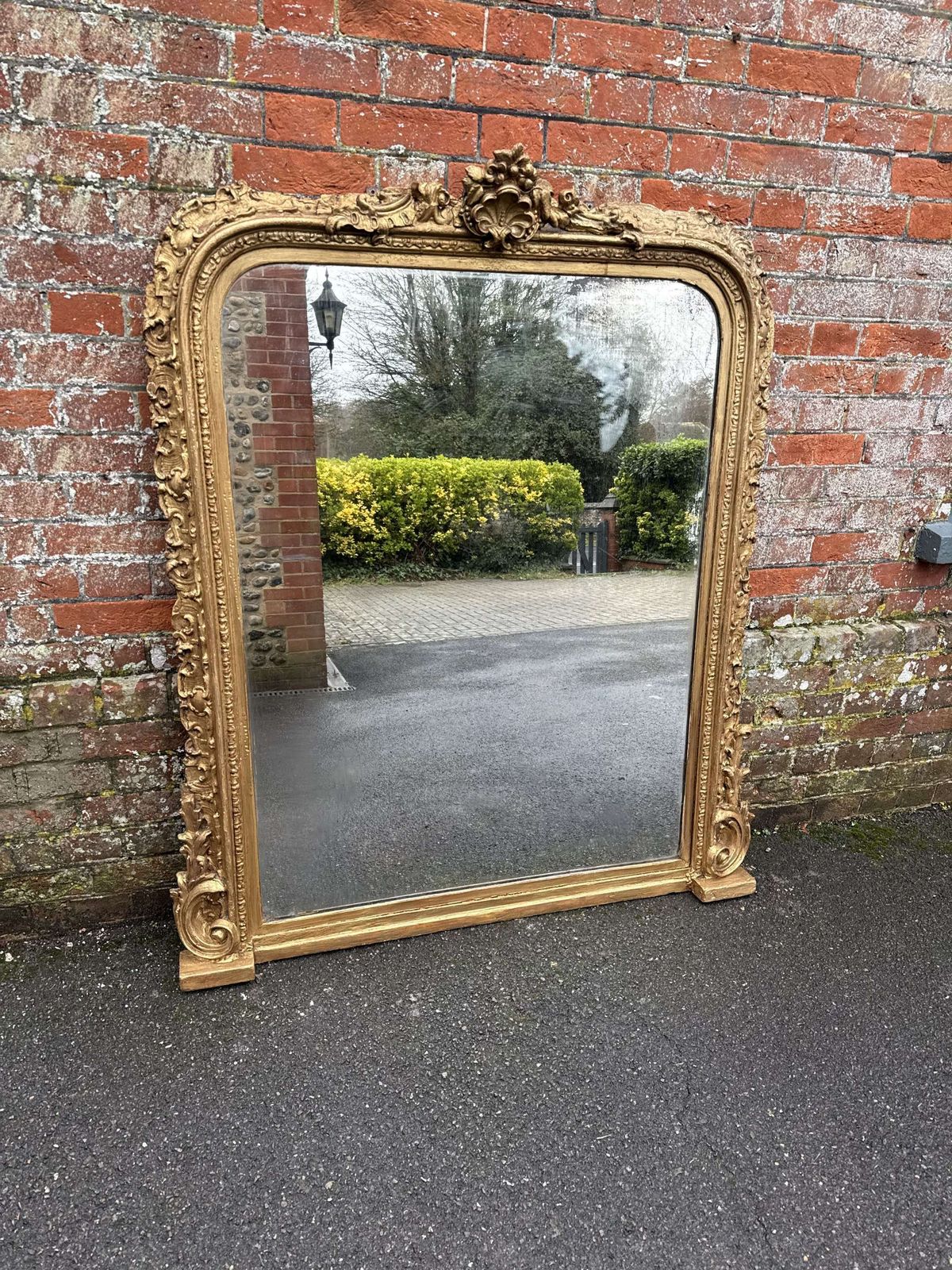 A Stunning Antique English 19th C Arched Top Gilt Overmantle Mirror photo buy