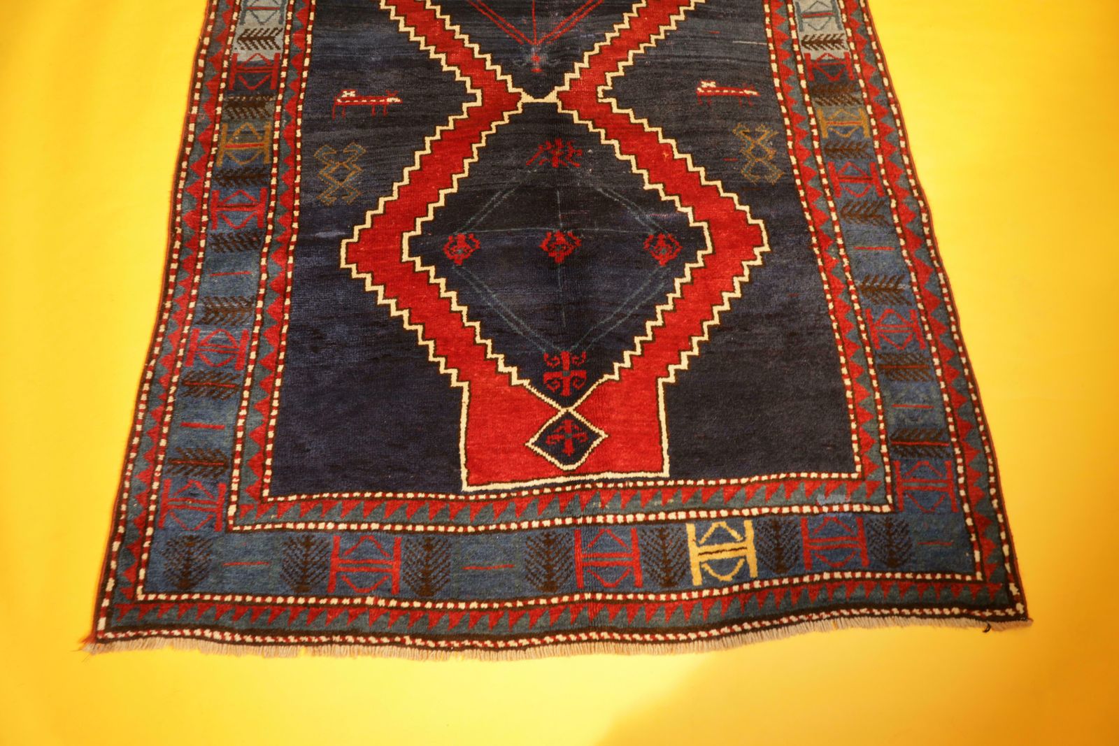 Antique Blue Kazak Rugs Geometric Caucasian Carpet Area Living Room Rugs Decor photo furniture