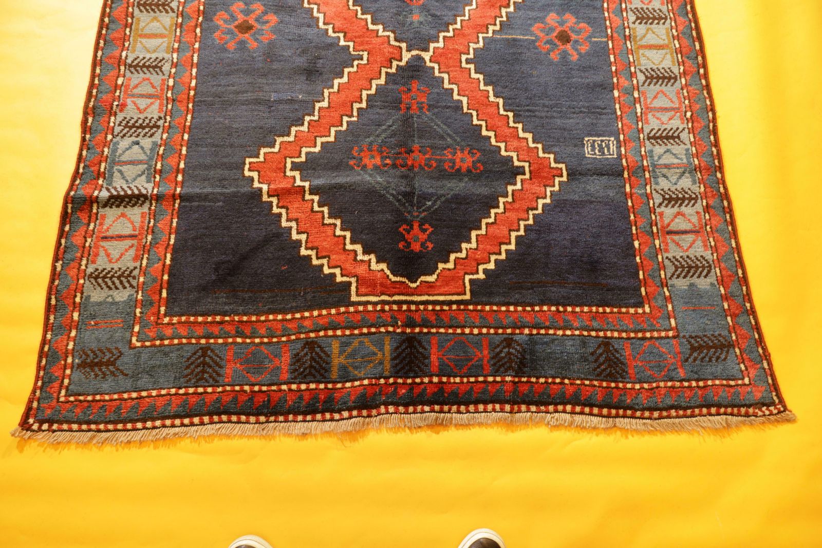 Antique Blue Kazak Rugs Geometric Caucasian Carpet Area Living Room Rugs Decor photo Textiles