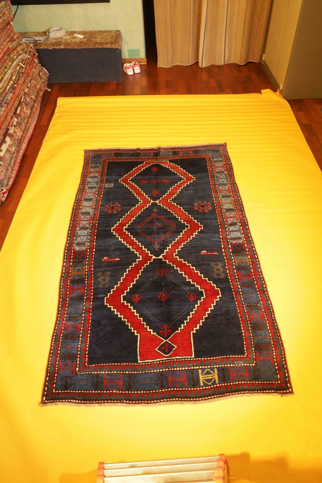 photo for sale Antique Blue Kazak Rugs Geometric Caucasian Carpet Area Living Room Rugs Decor