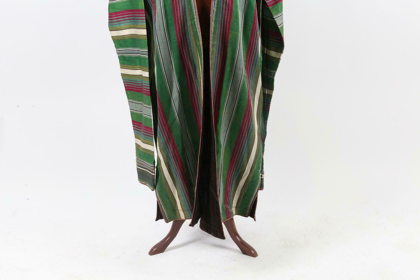 Antique Turkmen Silk Chapan Robe, Cream And Cream Striped Textile Dressing Gown photo furniture