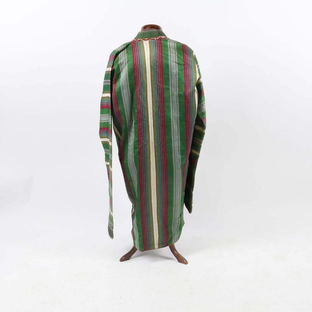 Antique Turkmen Silk Chapan Robe, Cream And Cream Striped Textile Dressing Gown photo for sale