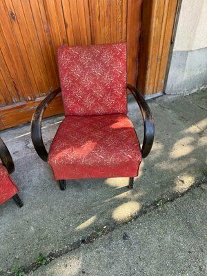 1960.0 Red Lounge Chairs By Jindrich Halabala For Up Zavody, 1930s, Set Of 2 photo