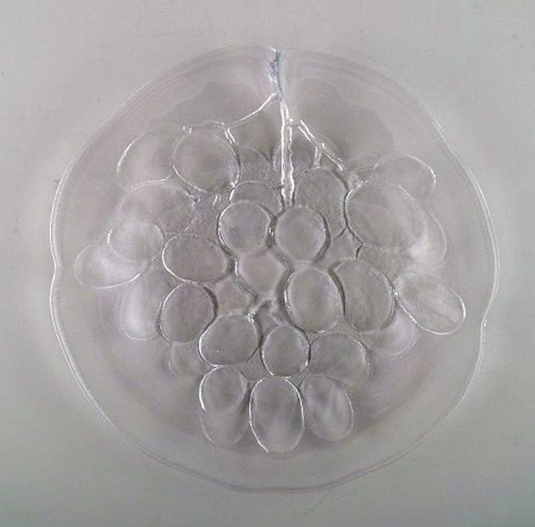 Scandinavian Art Glass, Six Mouth Blown Glass Dishes Adorned With Grape Bunches photo furniture