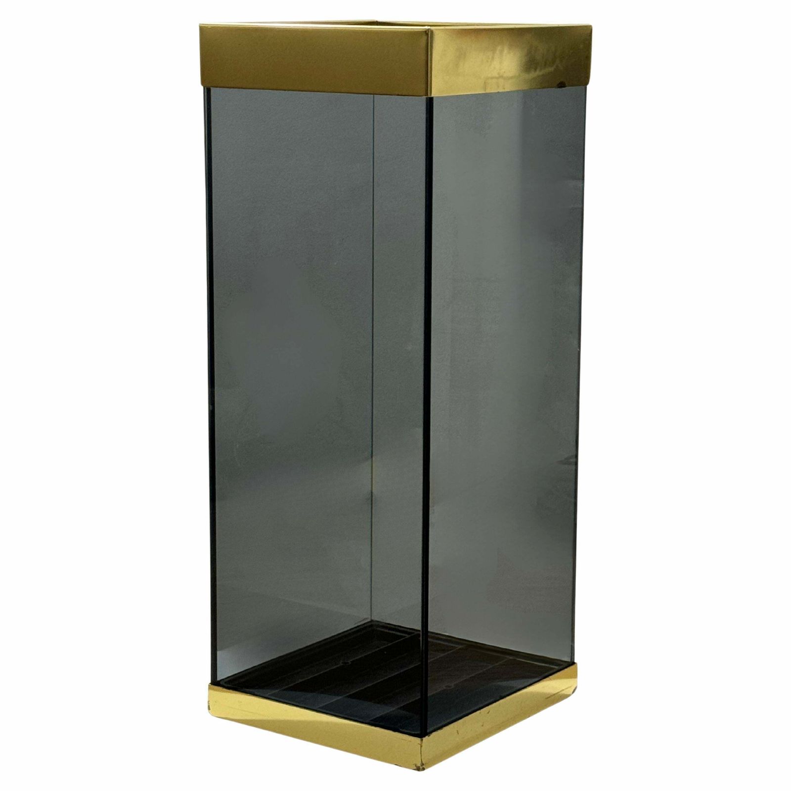 Umbrella Stand In Smoked Glass & Brass By Umberto Mascagni Italian Design Signed