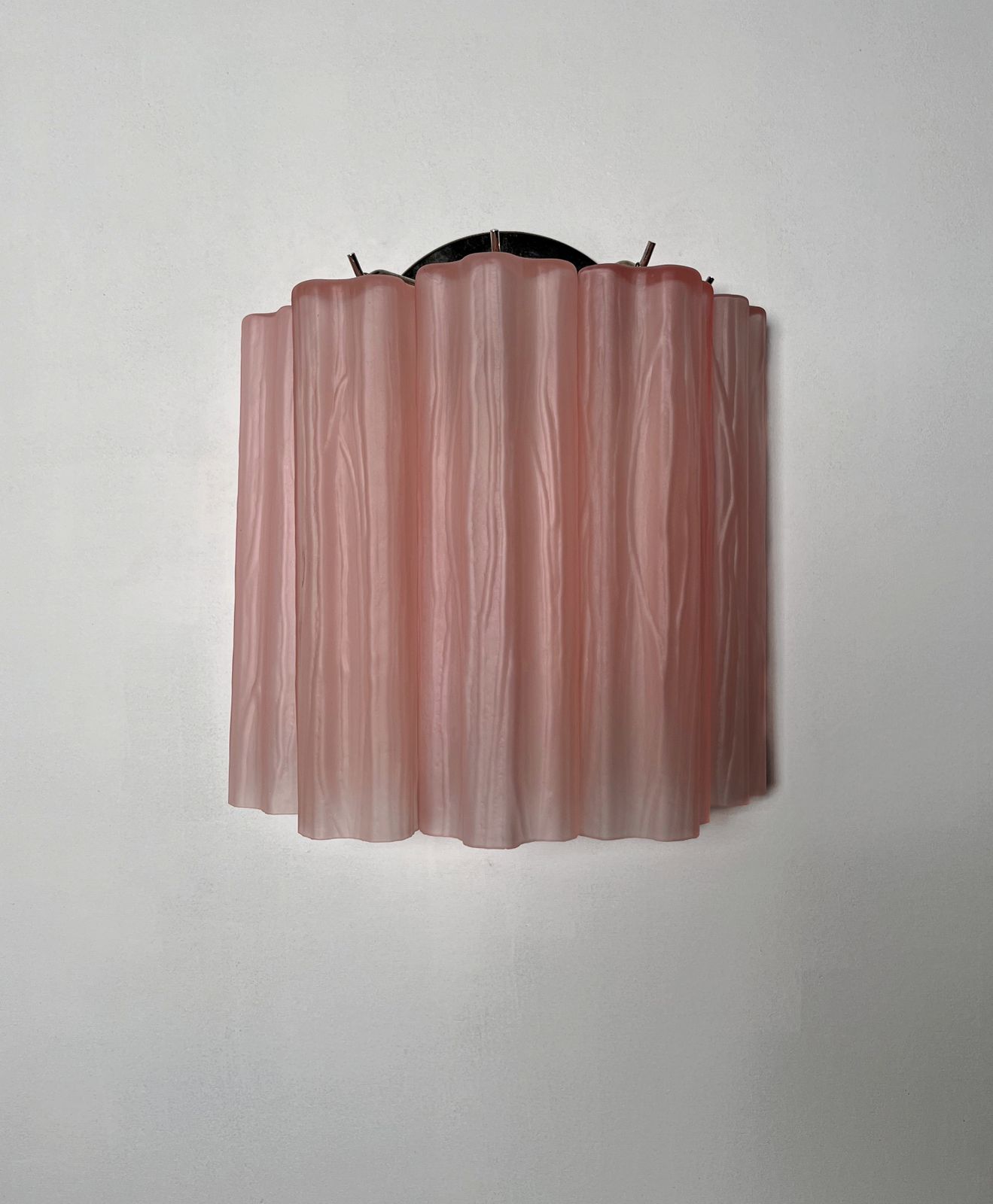 Fantastic Pair Of Murano Glass Tube Wall Sconces   5 Pink Etched Glass Tube