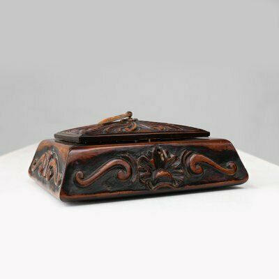 Art Deco French Sewing Box In Sculpted Wood, 1890s