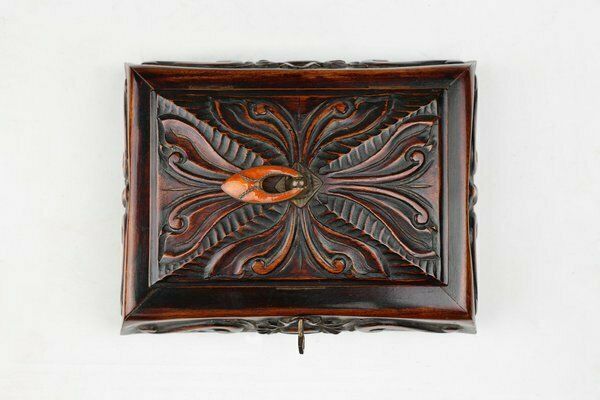 photo for sale Art Deco French Sewing Box In Sculpted Wood, 1890s