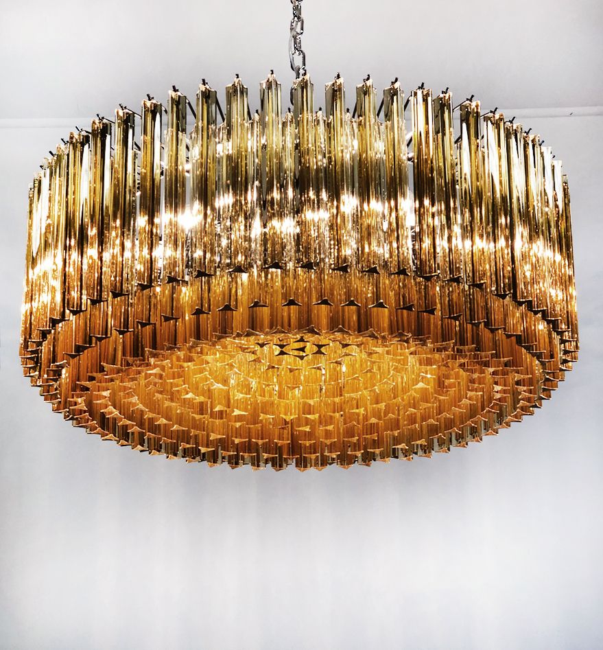 Large Triedri Murano Glass Chandelier   391 Prims Clear Amber photo vinterior