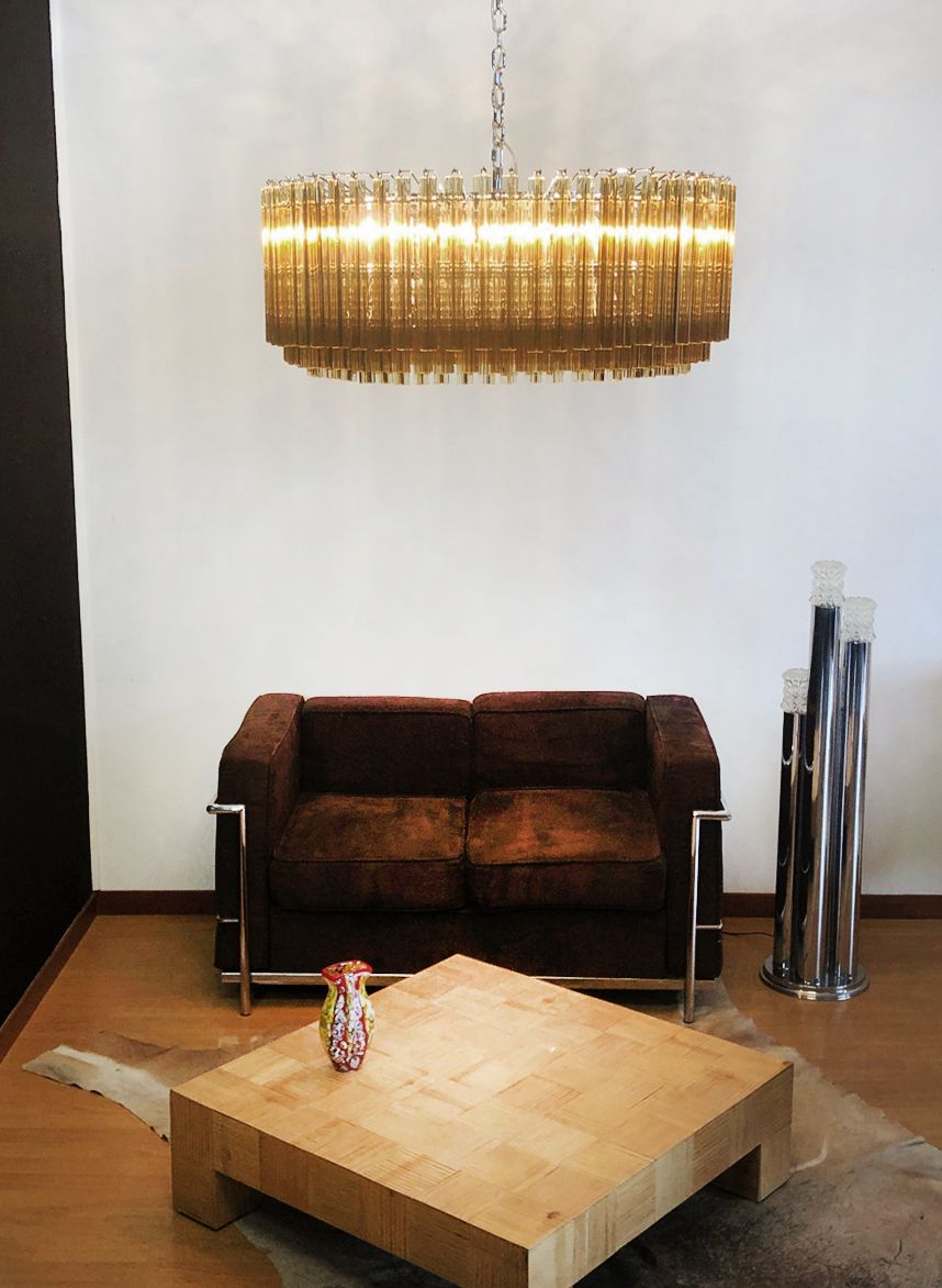 photo for sale Large Triedri Murano Glass Chandelier   391 Prims Clear Amber