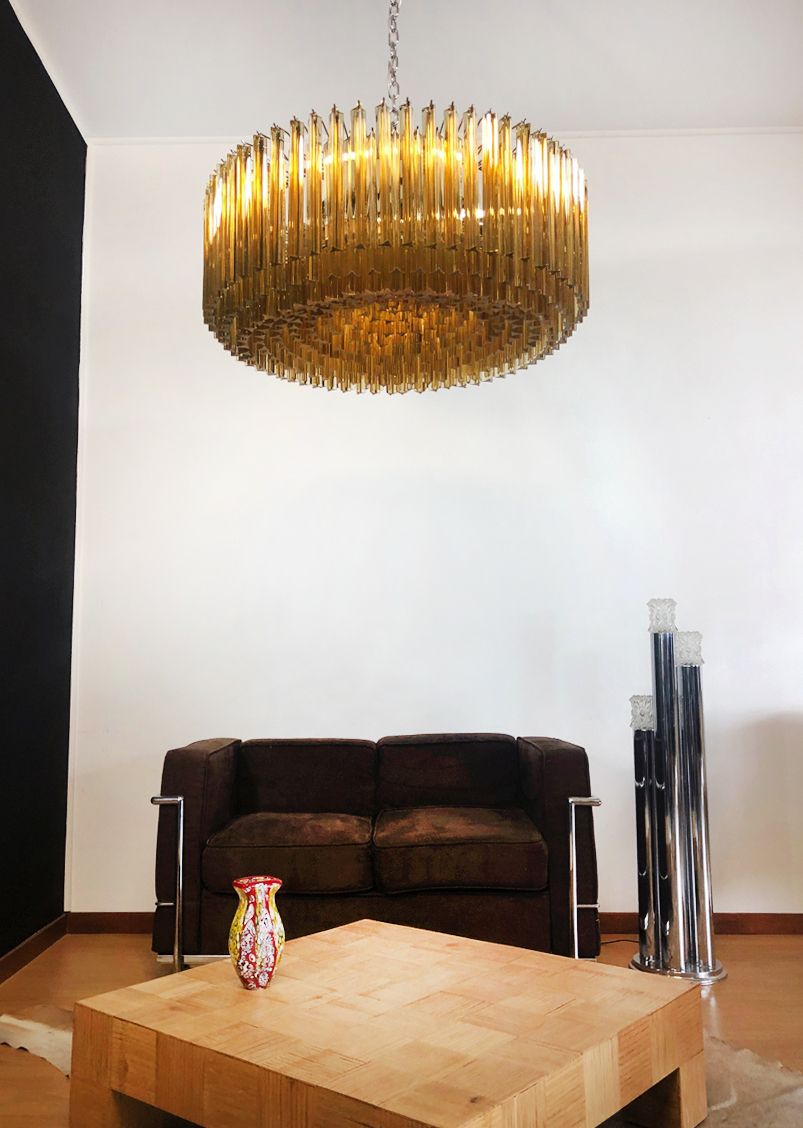 photo vinterior Large Triedri Murano Glass Chandelier   391 Prims Clear Amber