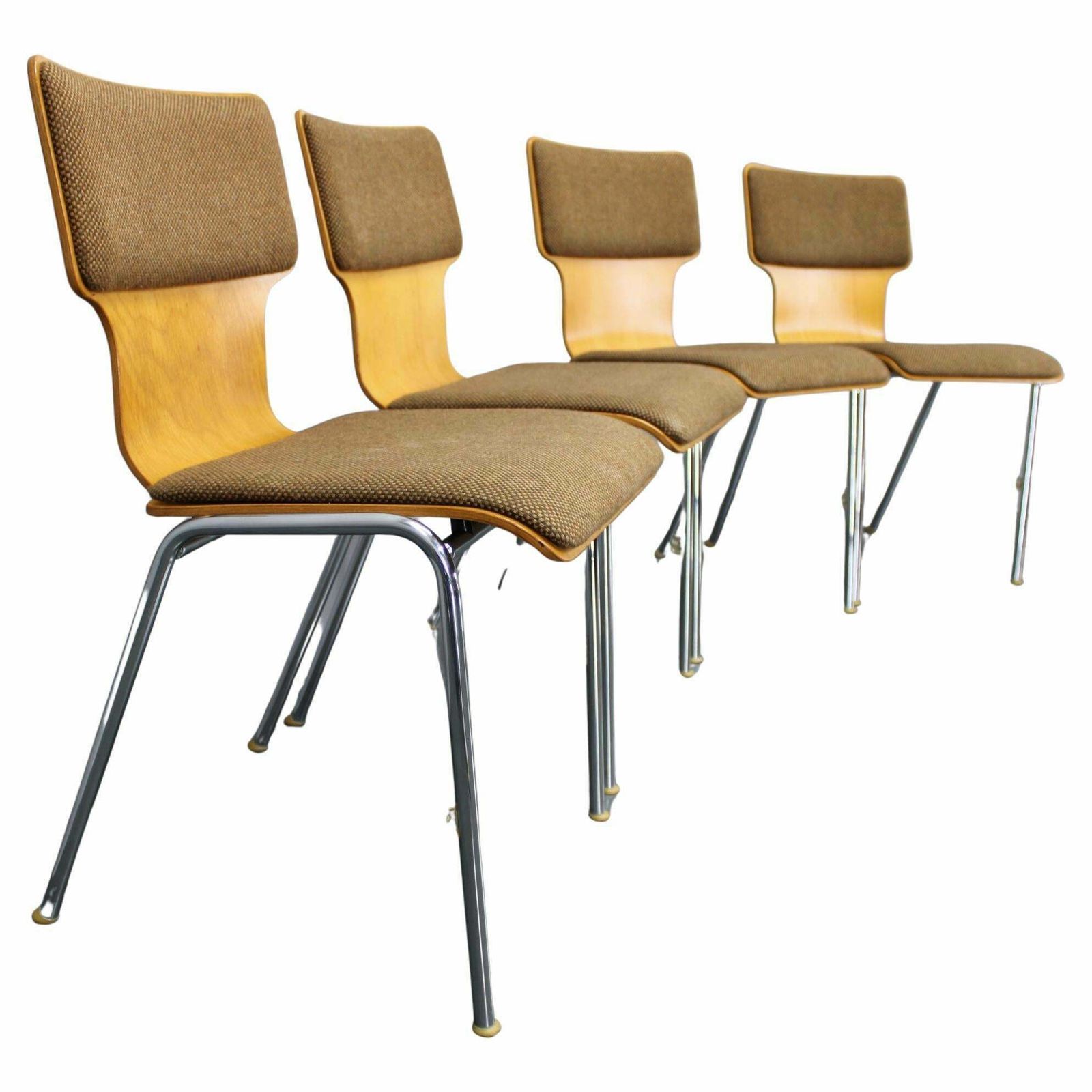 1970s Set Of Four Plywood Chairs With Fabric Upholstery , Germany