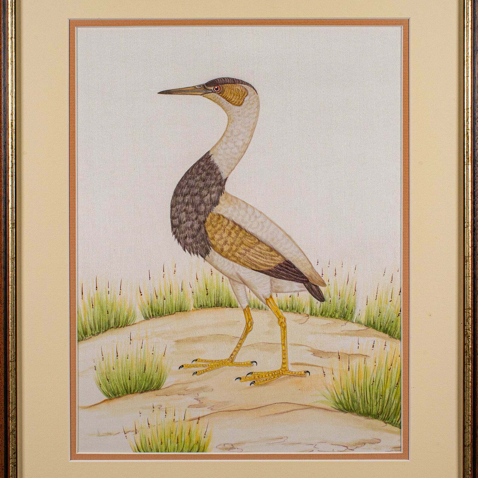 Pair Of Antique Bird Paintings, English, Framed Silk Art, Ornithology, Victorian photo Art