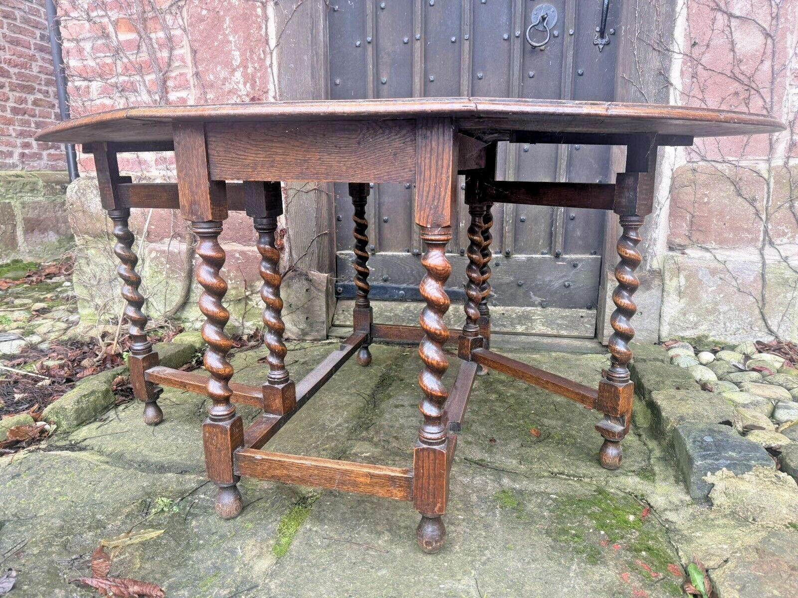 Antique English Barley Twist  Oak Rustic Farmhouse Gateleg Dining Kitchen Table photo buy