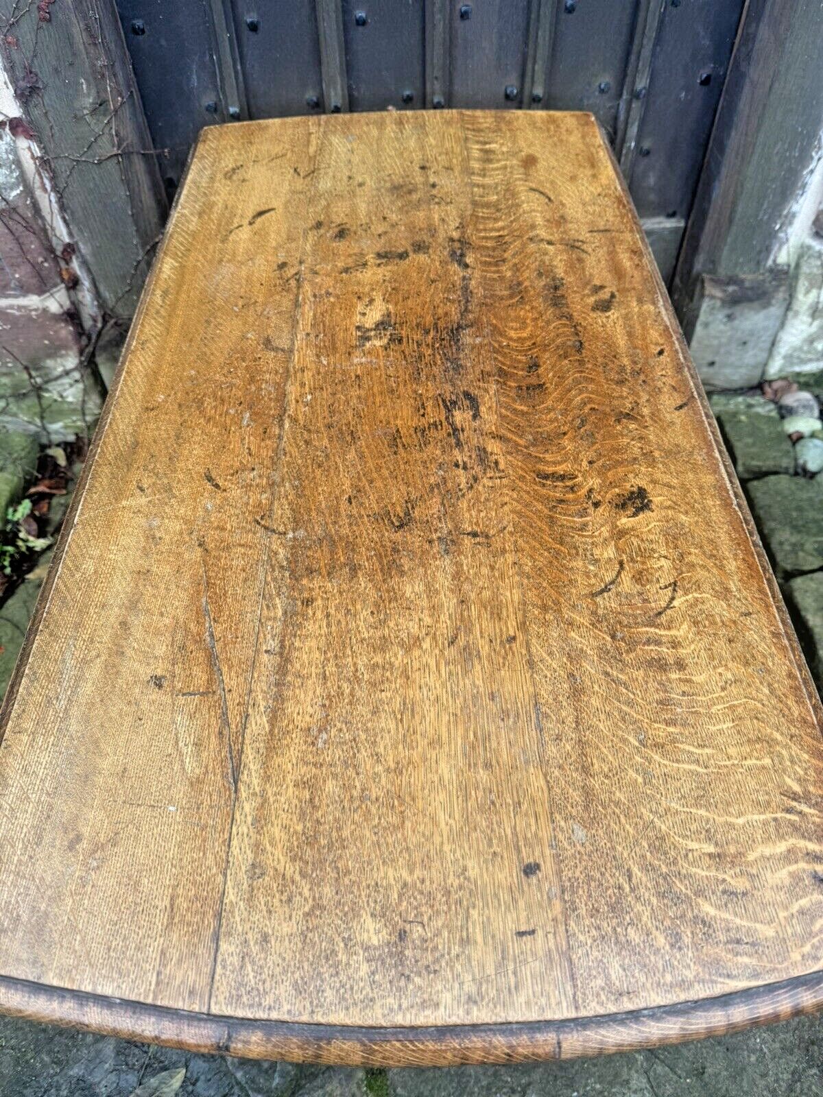 Furniture Antique English Barley Twist  Oak Rustic Farmhouse Gateleg Dining Kitchen Table photo