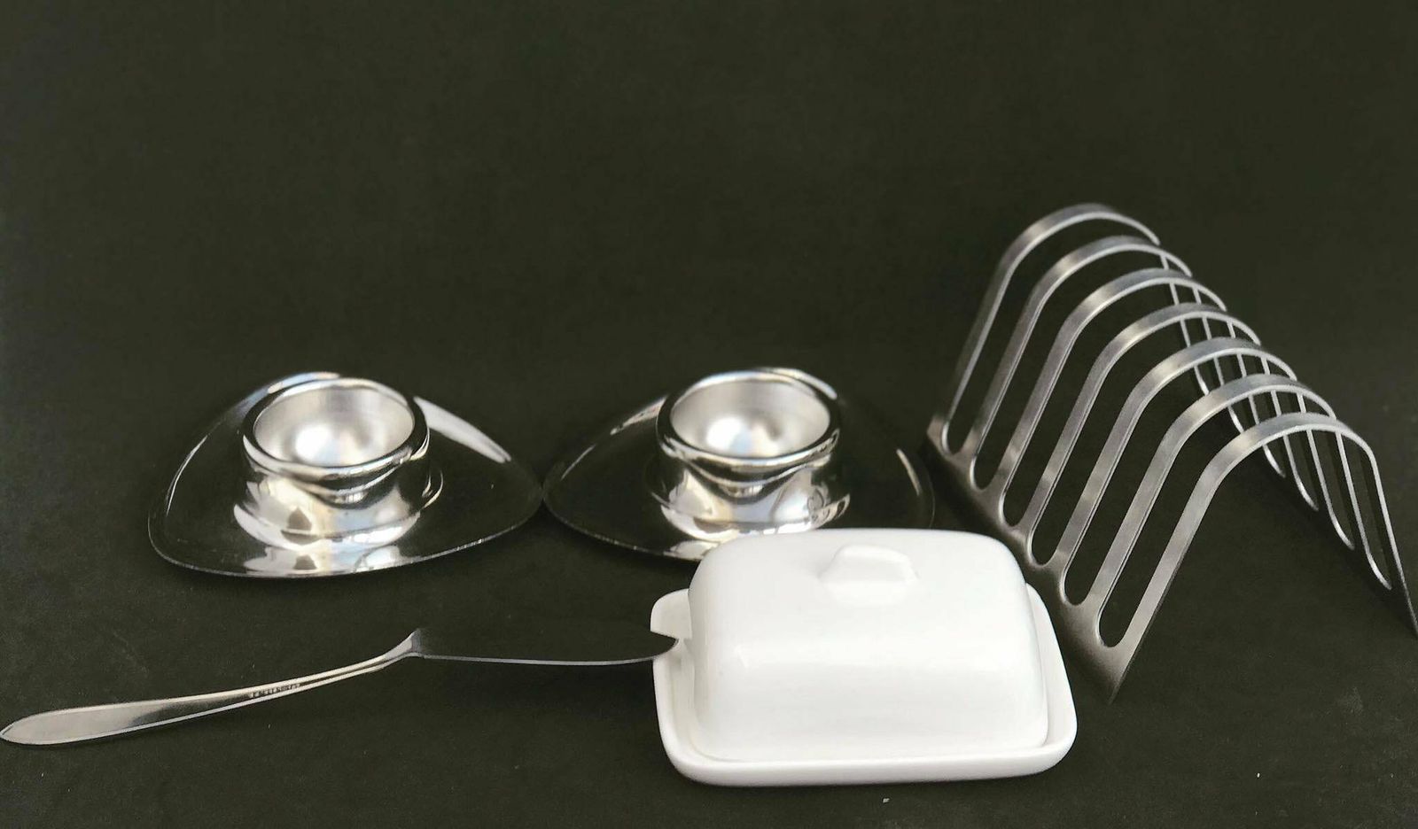 Egg Cups Breakfast Set For Two Alessi Stainless Steel Toast Rack And 2 Alessi Alfra Egg Cups Modernist Minimalist photo furniture