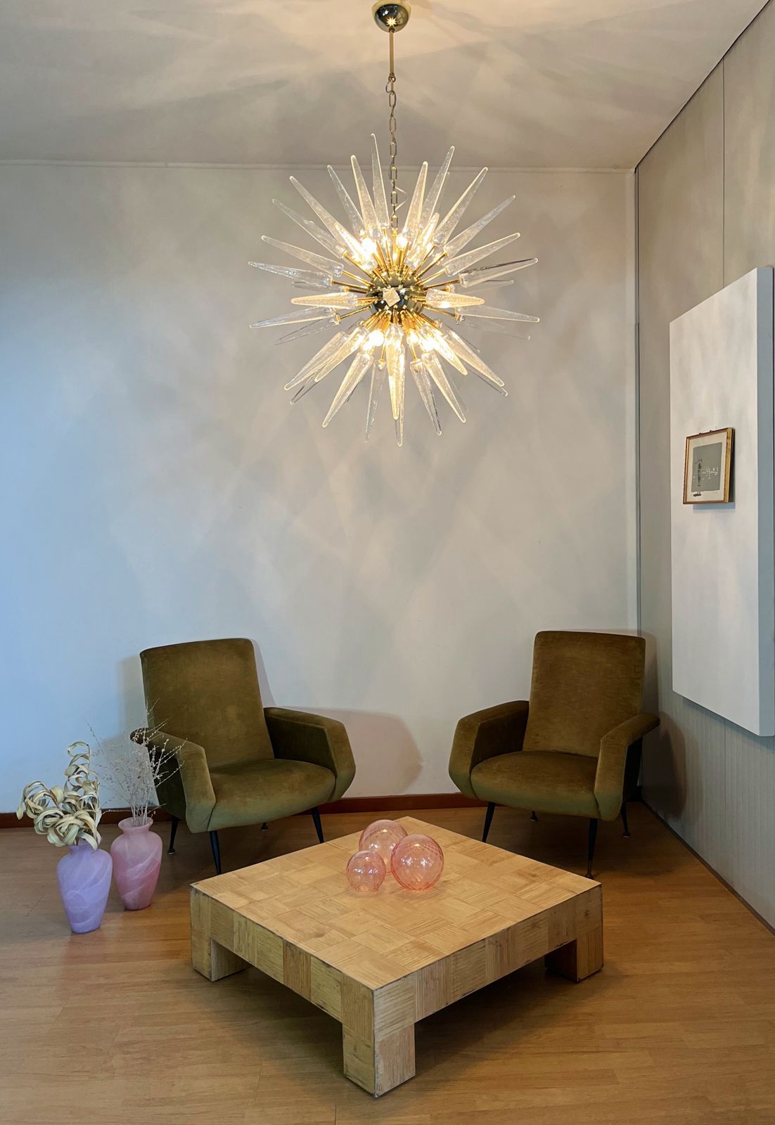 Exceptional Murano Trasparent Glass Sputnik Chandelier   51 Clear Glasses photo Lighting