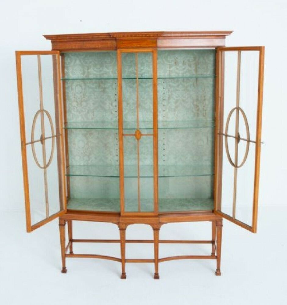 Sheraton Revival Display Cabinet Satinwood Antique 1880 photo for sale